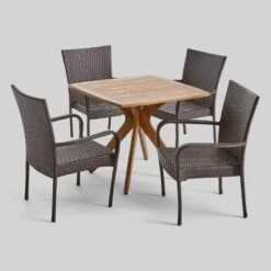 5pc Stamford Wood & Wicker Dining Set Teak - Christopher Knight Home