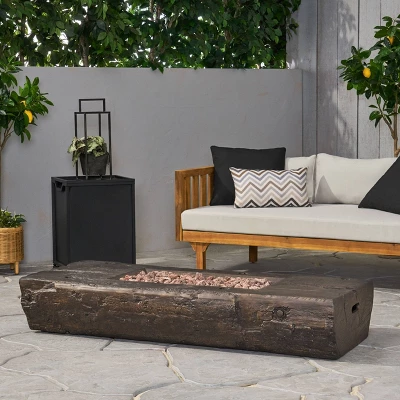 Costa Outdoor Wood Finish Rectangular Fire Pit With Tank Holder - Brown/Black - Christopher Knight Home 2 Costa Outdoor Wood Finish Rectangular Fire Pit With Tank Holder - Brown/Black - Christopher Knight Home - Image 2