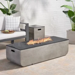 Adio Rectangular 56" Light Weight Concrete Gas Fire Pit With Tank Holder Light Gray - Christopher Knight Home