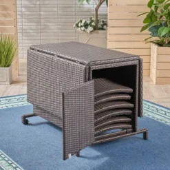 Maldives 7pc Foldable Wicker Dining Set - Brown - Christopher Knight Home -Christopher Knight Home GUEST e8941021 99ea 4b17 b919 40e9f107b5cf