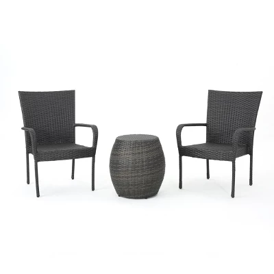 Orleans 3pc Wicker Chat Set - Gray - Christopher Knight Home 1 Orleans 3pc Wicker Chat Set - Gray - Christopher Knight Home