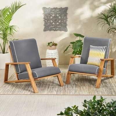 Paloma 2pk Outdoor Acacia Wood Club Chairs With Cushions - Teak/Dark Gray - Christopher Knight Home 1 Paloma 2pk Outdoor Acacia Wood Club Chairs With Cushions - Teak/Dark Gray - Christopher Knight Home