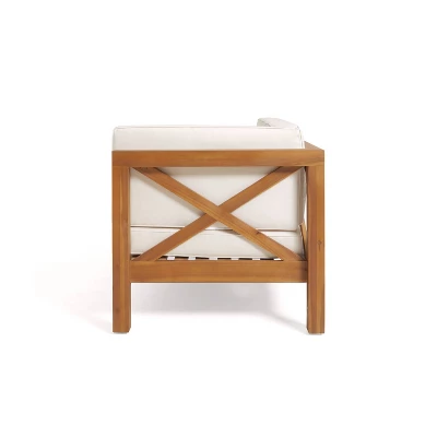 2pc Brava Outdoor Acacia Wood Right Arm Loveseat & Coffee Table With Cushion Teak/Beige - Christopher Knight Home 5 2pc Brava Outdoor Acacia Wood Right Arm Loveseat & Coffee Table With Cushion Teak/Beige - Christopher Knight Home - Image 5