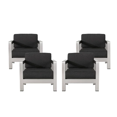 Aviara 4pk Aluminum Club Chairs - Silver/Gray - Christopher Knight Home 2 Aviara 4pk Aluminum Club Chairs - Silver/Gray - Christopher Knight Home - Image 2