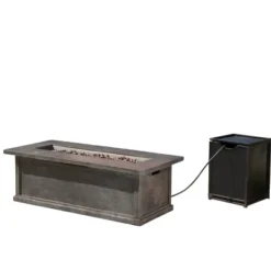 Anchorage 56" MGO Gas Fire Table With Concrete Tank Holder- Rectangular -Gray Wood - Christopher Knight Home