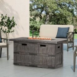Arnton Outdoor 40000 BTU Rectangle Fire Pit Wood Gray - Christopher Knight Home -Christopher Knight Home GUEST f0981858 a144 4806 9083 a30b5cf83577