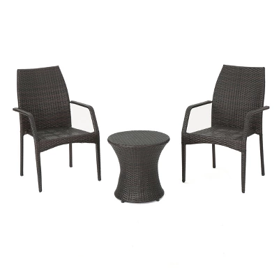 Crawford 3pc Wicker Chat Set - Multibrown - Christopher Knight Home 1 Crawford 3pc Wicker Chat Set - Multibrown - Christopher Knight Home