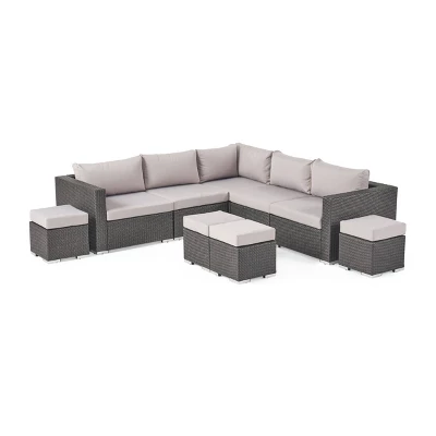 Santa Rosa 9pc Wicker Sectional Sofa Set - Gray/Silver - Christopher Knight Home 1 Santa Rosa 9pc Wicker Sectional Sofa Set - Gray/Silver - Christopher Knight Home