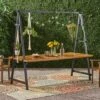Huckleberry Rectangle Acacia Wood Patio Dining Table With Iron Plant Hanger Teak/Black - Christopher Knight Home