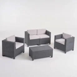 Waverly 4pc All Weather Faux Wicker Patio Chat Set - Dark Gray/Gray - Christopher Knight Home