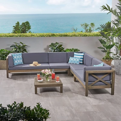 Brava 6pc Acacia Wood Sectional Patio Seating Set - Christopher Knight Home 10 Brava 6pc Acacia Wood Sectional Patio Seating Set - Christopher Knight Home - Image 10