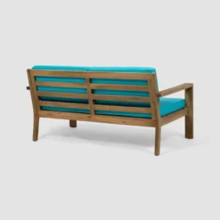 Santa Ana 4pc Acacia Wood Chat Set - Brushed Light Brown/Teal - Christopher Knight Home -Christopher Knight Home GUEST f86892a6 b086 459a a51c 7953e48ba127