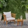 Chilian 2pc Acacia Wood Chair And Table Set - Teak/White - Christopher Knight Home